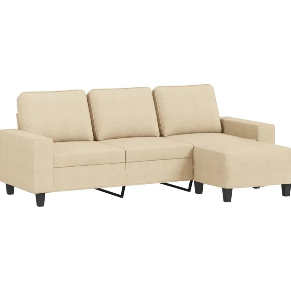 vidaXL 3-sitssoffa med fotpall Gräddvit 180 cm tyg
