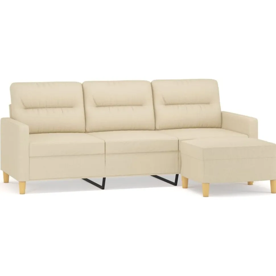 vidaXL 3-sitssoffa med fotpall Gräddvit 180 cm tyg