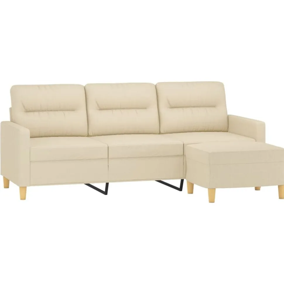 vidaXL 3-sitssoffa med fotpall Gräddvit 180 cm tyg