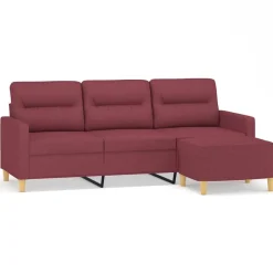 New vidaXL 3-sitssoffa med fotstöd 180 cm tyg Vinröd