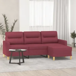 New vidaXL 3-sitssoffa med fotstöd 180 cm tyg Vinröd