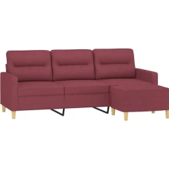 New vidaXL 3-sitssoffa med fotstöd 180 cm tyg Vinröd