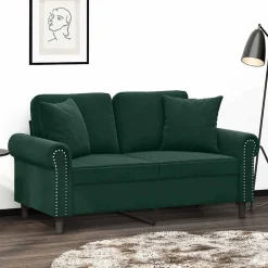 Clearance vidaXL 2-sitssoffa med prydnadskuddar 120 cm sammet Mörkgrön