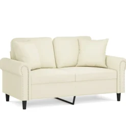 vidaXL 2-sitssoffa med prydnadskuddar gräddvit 120 cm sammet