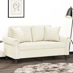 vidaXL 2-sitssoffa med prydnadskuddar gräddvit 120 cm sammet