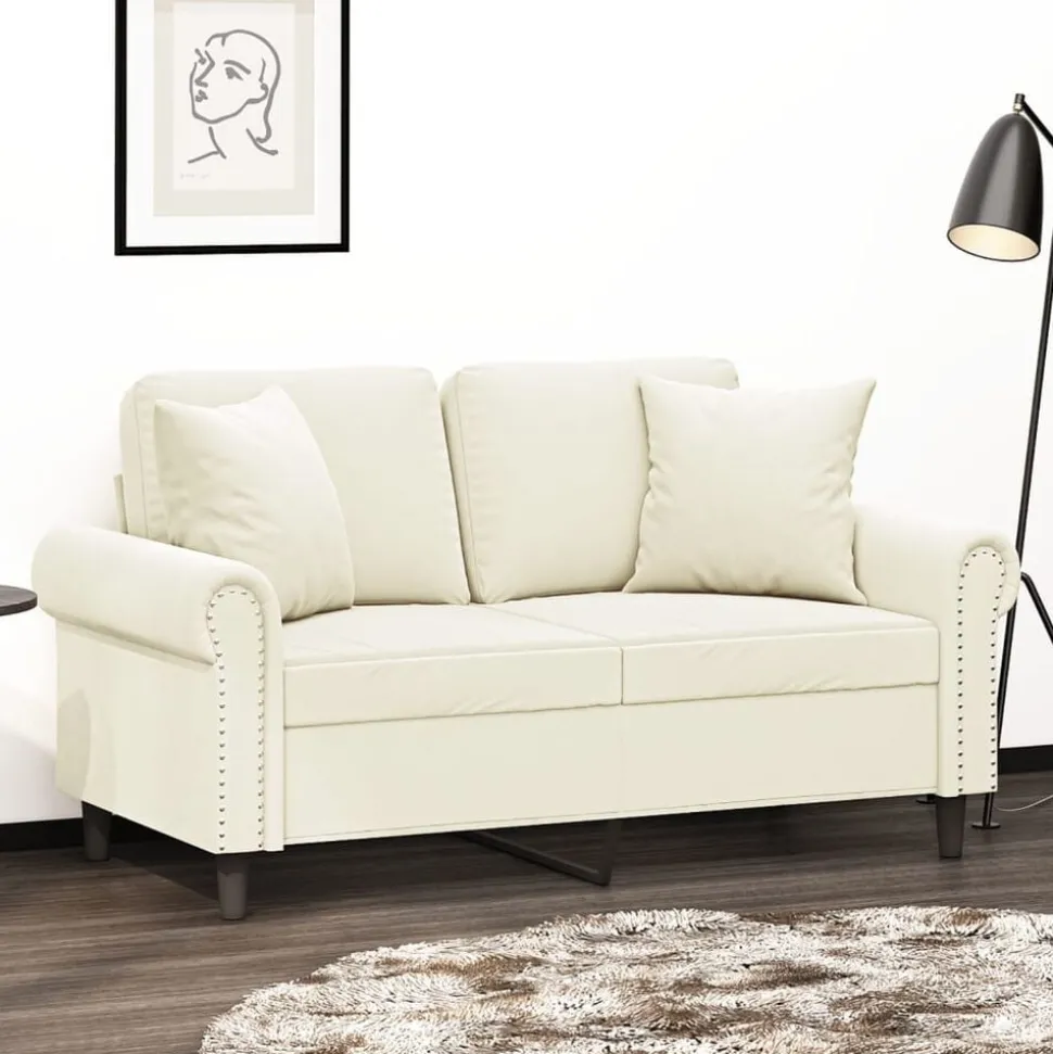 vidaXL 2-sitssoffa med prydnadskuddar gräddvit 120 cm sammet