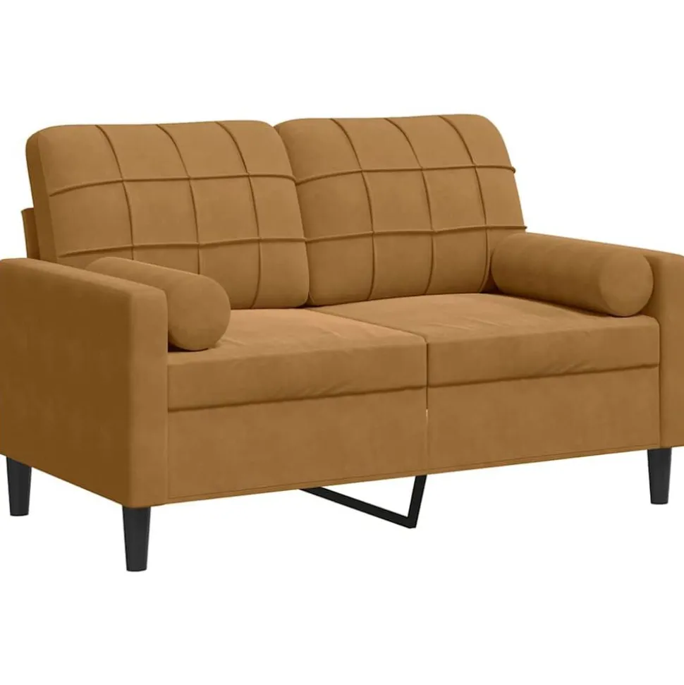 vidaXL 2-sitssoffa med prydnadskuddar brun 120 cm sammet