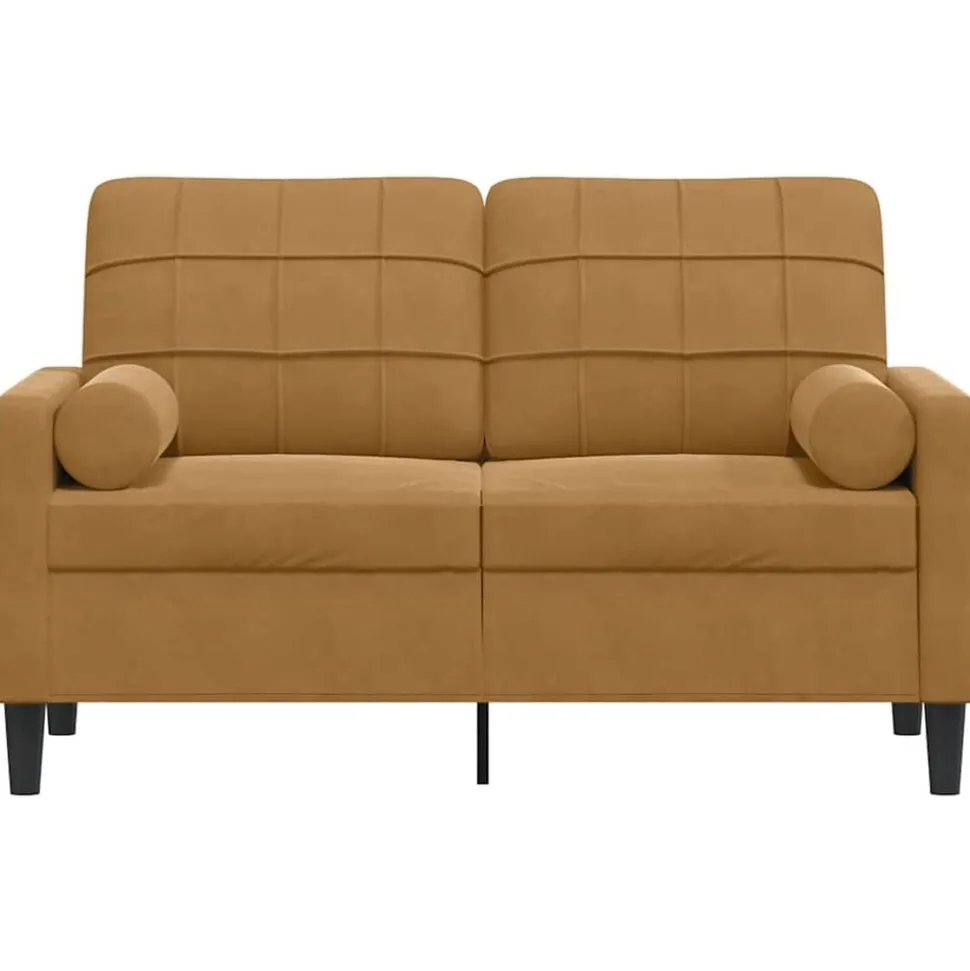 vidaXL 2-sitssoffa med prydnadskuddar brun 120 cm sammet