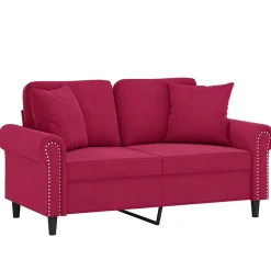 New vidaXL 2-sitssoffa med prydnadskuddar 120 cm sammet Vinröd