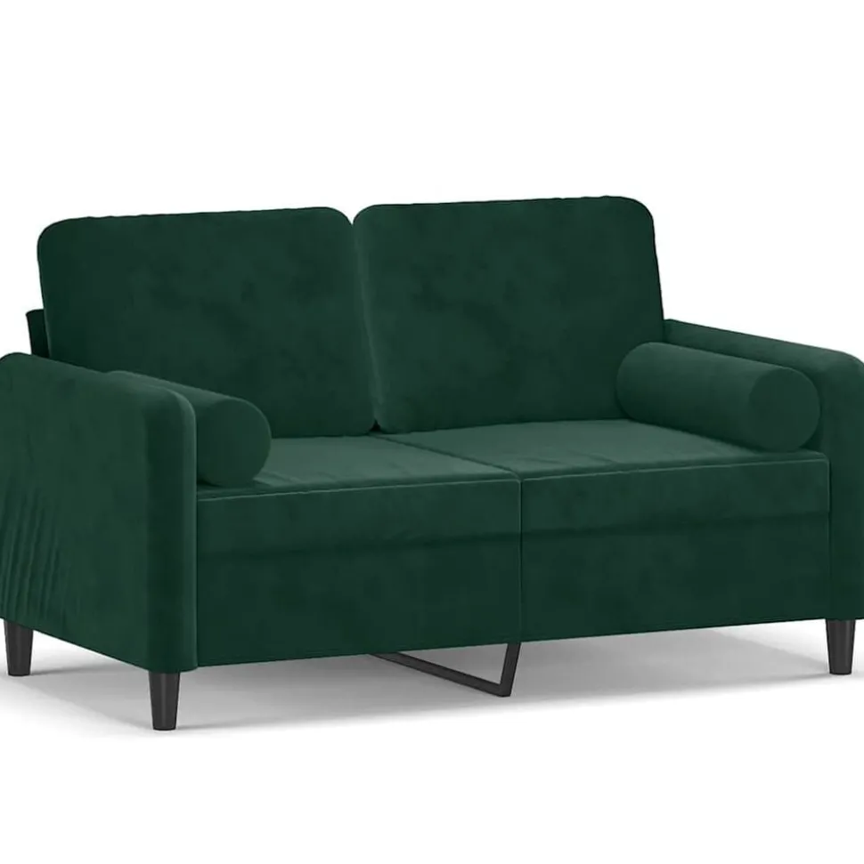 vidaXL 2-sitssoffa med prydnadskuddar mörkgrön 120 cm sammet