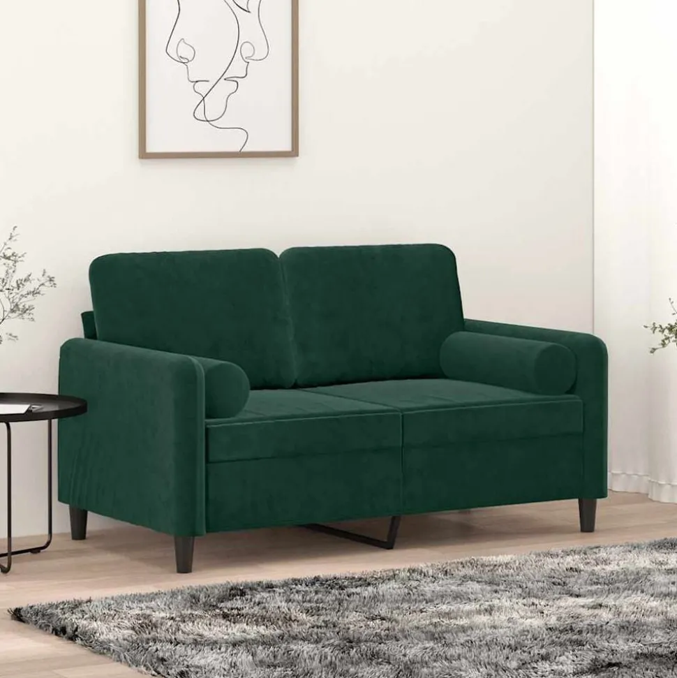 vidaXL 2-sitssoffa med prydnadskuddar mörkgrön 120 cm sammet