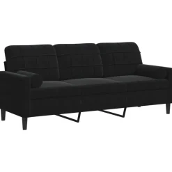 vidaXL 3-sitssoffa med prydnadskuddar svart 180 cm sammet