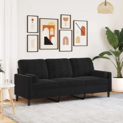 vidaXL 3-sitssoffa med prydnadskuddar svart 180 cm sammet
