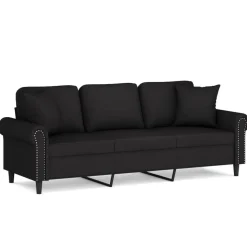 vidaXL 3-sitssoffa med prydnadskuddar svart 180 cm sammet