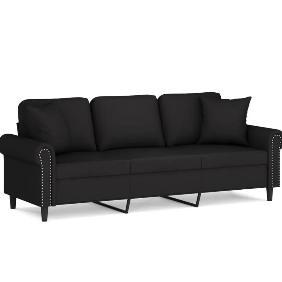vidaXL 3-sitssoffa med prydnadskuddar svart 180 cm sammet