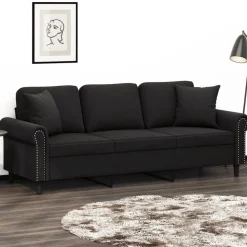 vidaXL 3-sitssoffa med prydnadskuddar svart 180 cm sammet