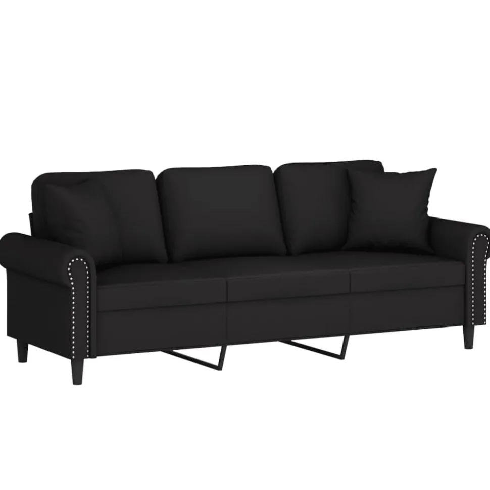 vidaXL 3-sitssoffa med prydnadskuddar svart 180 cm sammet