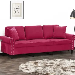 Online vidaXL 3-sitssoffa med prydnadskuddar 180 cm sammet Vinröd