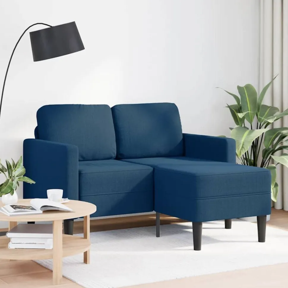 vidaXL 2-sitssoffa med schäslong L-formad blå 125 cm tyg