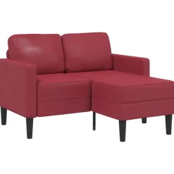 Online vidaXL 2-sitssoffa med schäslong L-formad 125 cm konstläder Vinröd
