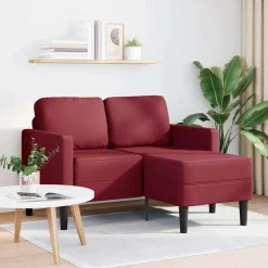 Online vidaXL 2-sitssoffa med schäslong L-formad 125 cm konstläder Vinröd