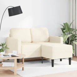 Sale vidaXL 2-sitssoffa med schäslong L-formad gräddvit 125 cm linne Kräm
