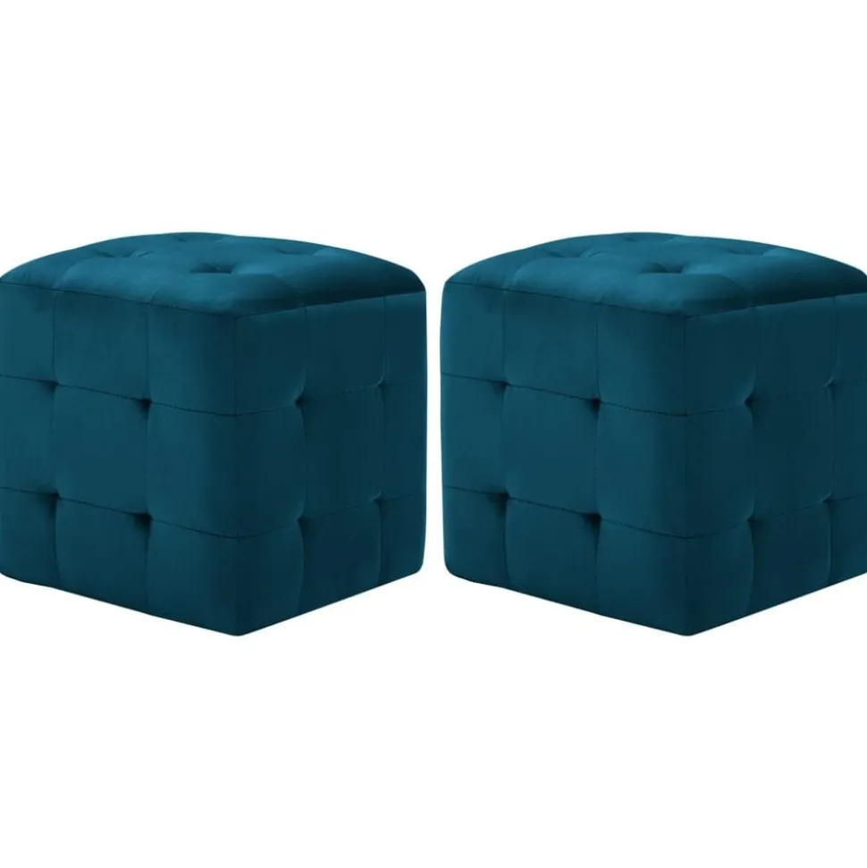 vidaXL Sittpuff 2 st blå 30x30x30 cm sammetstyg