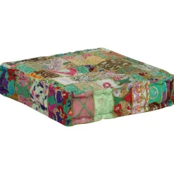New vidaXL Sittpuff lappmönster fyrkantig handgjord 50x50x12 cm Grön