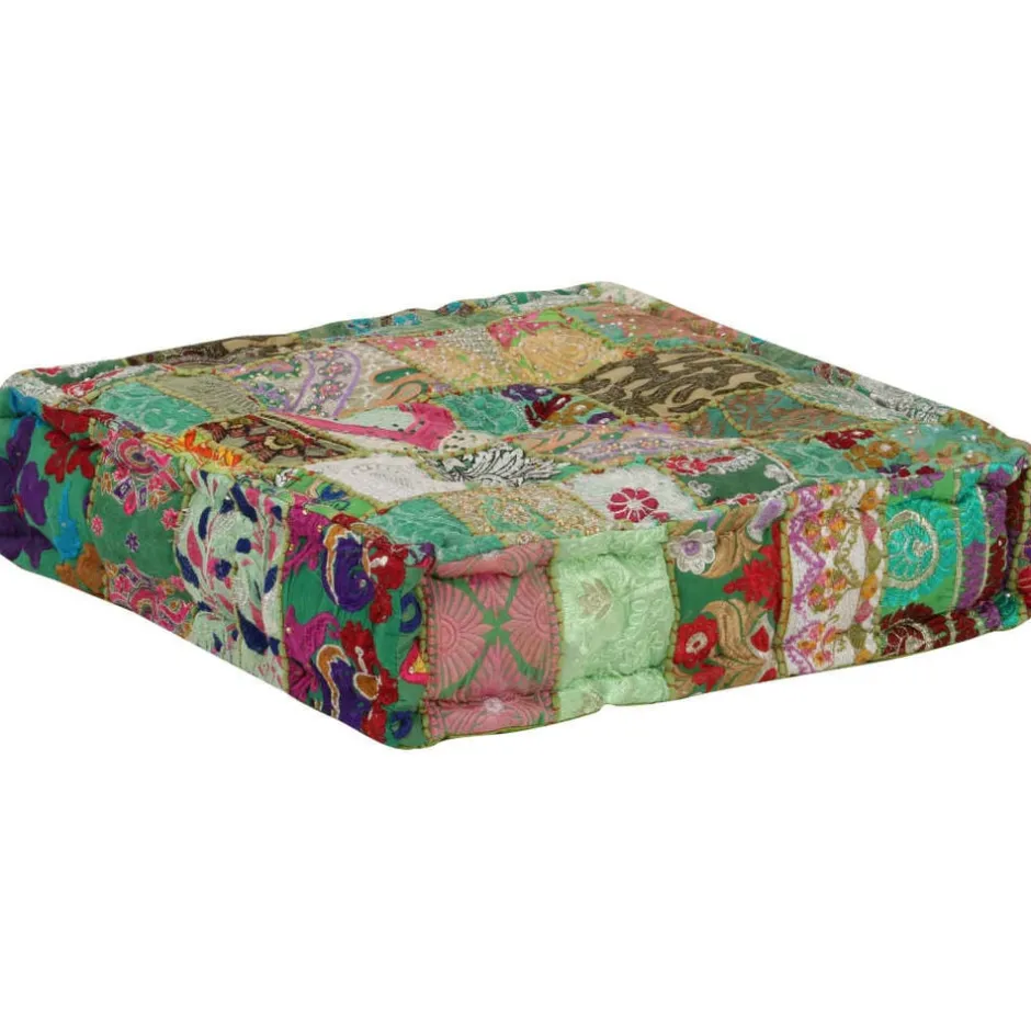 New vidaXL Sittpuff lappmönster fyrkantig handgjord 50x50x12 cm Grön