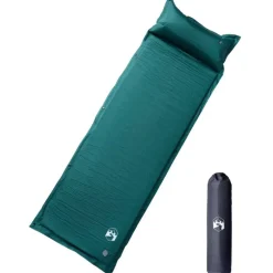 vidaXL Självuppblåsande campingmadrass med kudde 1 person Grön