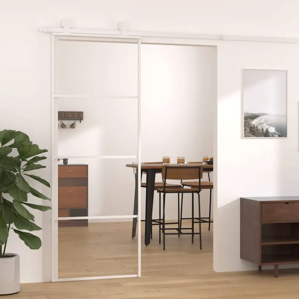 vidaXL Skjutdörr ESG-glas och aluminium 76x205 cm vit