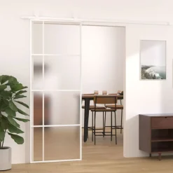 Best vidaXL Skjutdörr frostat ESG-glas och aluminium 76x205 cm Vit