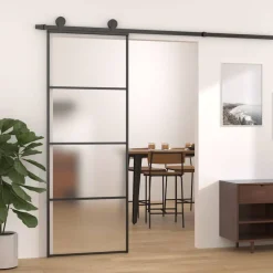 Discount vidaXL Skjutdörr frostat ESG-glas och aluminium 76x205 cm Svart