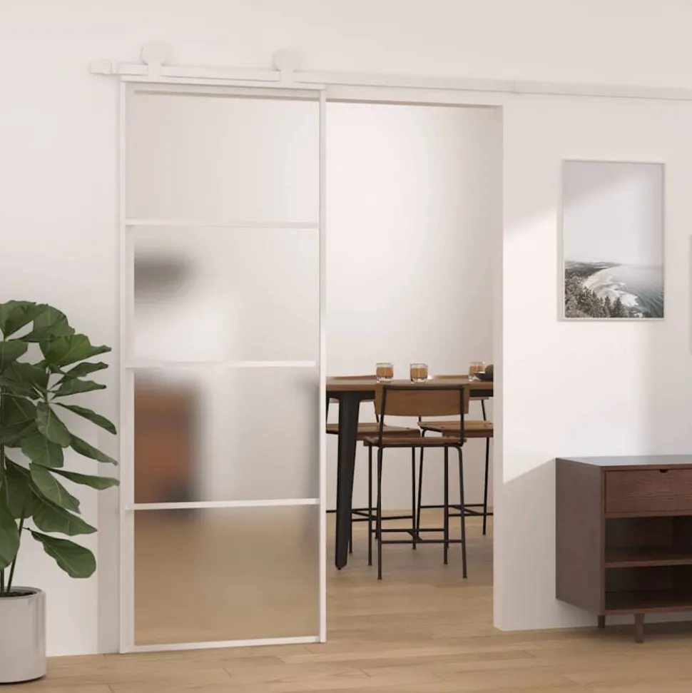 vidaXL Skjutdörr frostat ESG-glas och aluminium 76x205 cm vit