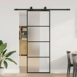 vidaXL Skjutdörr med beslag svart 76x205 cm ESG-glas