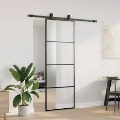 vidaXL Skjutdörr med beslag svart 76x205 cm ESG-glas