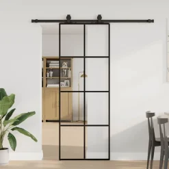 vidaXL Skjutdörr med beslag svart 76x205 cm ESG-glas