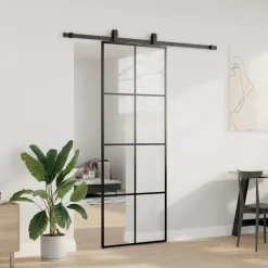 vidaXL Skjutdörr med beslag svart 76x205 cm ESG-glas