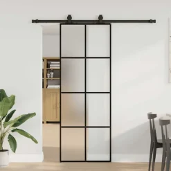 vidaXL Skjutdörr med beslag svart 76x205 cm ESG-glas