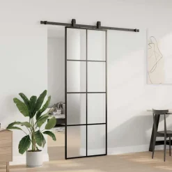 vidaXL Skjutdörr med beslag svart 76x205 cm ESG-glas