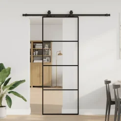 vidaXL Skjutdörr med beslag svart 76x205 cm ESG-glas