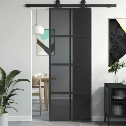 vidaXL Skjutdörr svart 76x205 cm härdat glas och aluminium