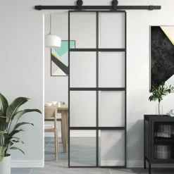 vidaXL Skjutdörr 76x205 cm härdat glas och aluminium Svart