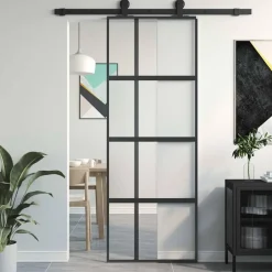 Best vidaXL Skjutdörr 76x205 cm härdat glas och aluminium Svart