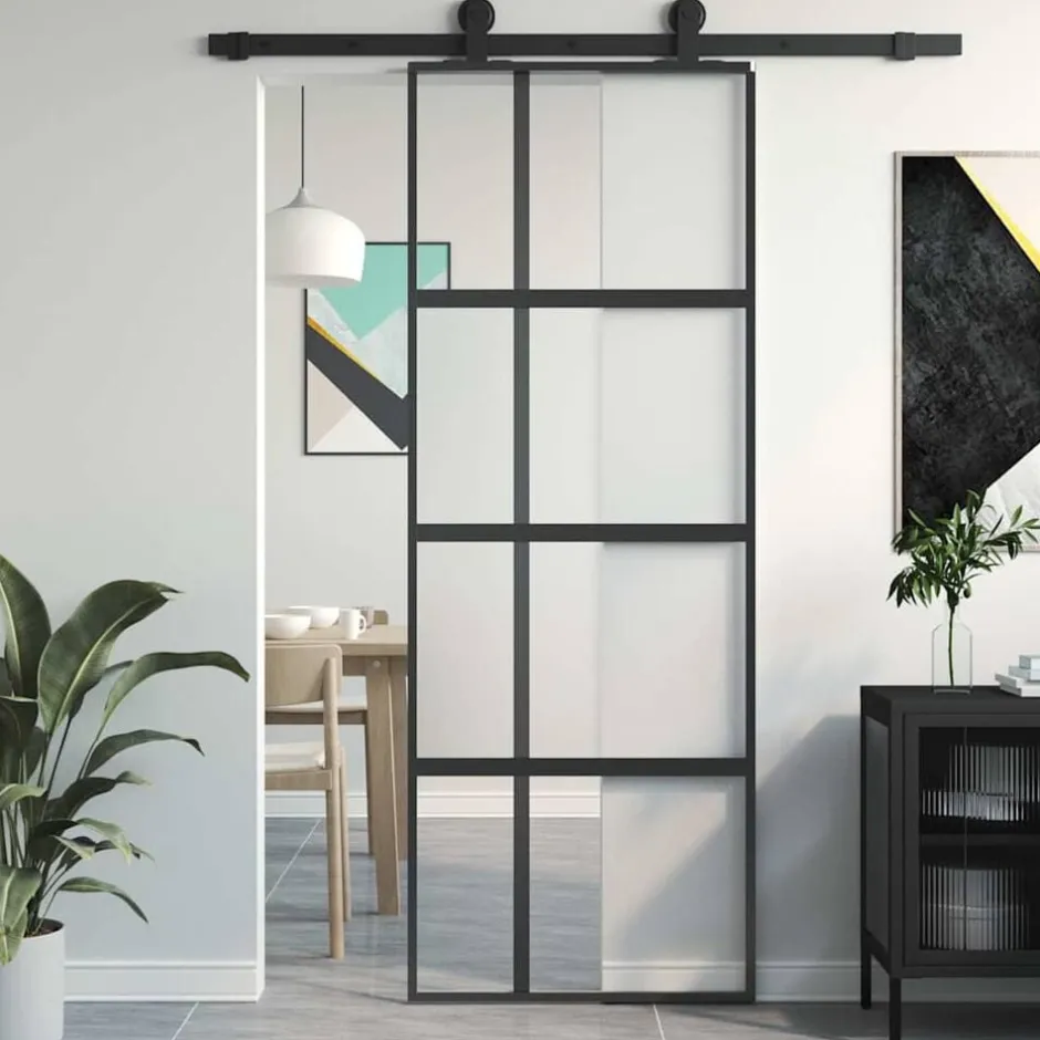 Best vidaXL Skjutdörr 76x205 cm härdat glas och aluminium Svart