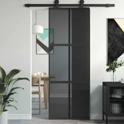 Clearance vidaXL Skjutdörr 76x205 cm härdat glas och aluminium Svart
