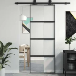 Clearance vidaXL Skjutdörr 76x205 cm härdat glas och aluminium Svart