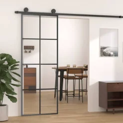 vidaXL Skjutdörr svart 76x205 cm ESG glas och aluminium