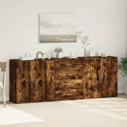 Discount vidaXL Skänk 3 delar konstruerat trä Rökfärgad ek
