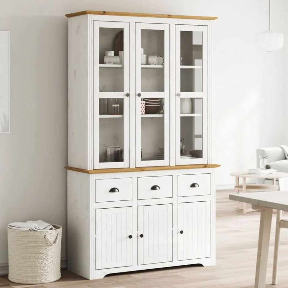 Discount vidaXL Skänk BODO vit och 115,5x43x200,5 cm massiv furu Brun